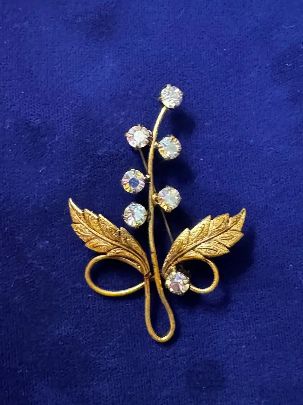 Vintage AB Aurora Borealis gold tone signed Germany pin brooch